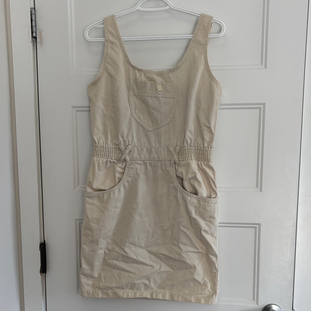 Vintage Beige Cargo Pocket overalls Dress | Cotton